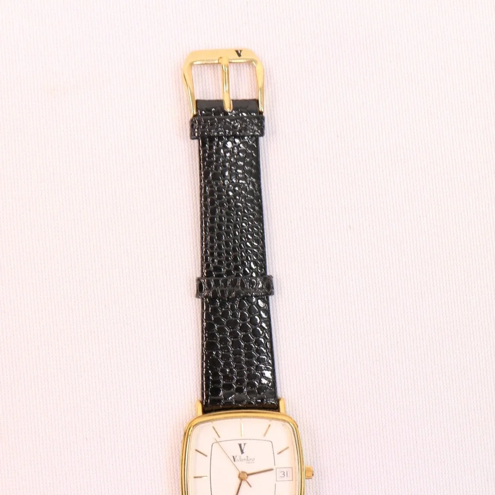 Vintage 1980s VALENTINO Roberto New Old Stock Tank Gold Plated Quartz 25mm Watch